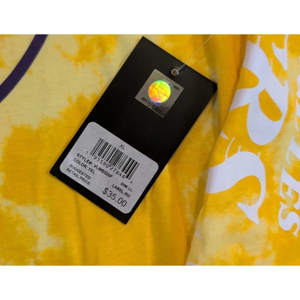NWT Los Angeles Lakers UNK NBA T Shirt Mens XL Yellow Tie Dye Long Sleeve Logo